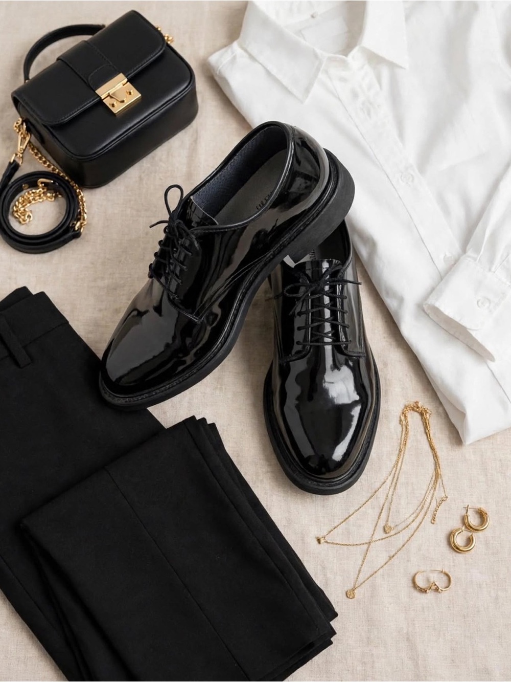 Unisex Classic Black Patent Leather Men's Lace-Up Dress Shoes